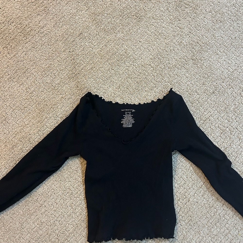 Free People Black V-Neck Long Sleeve